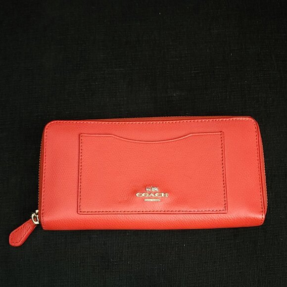 Coach Orange Leather Zip Around Wallet - Picture 1 of 8